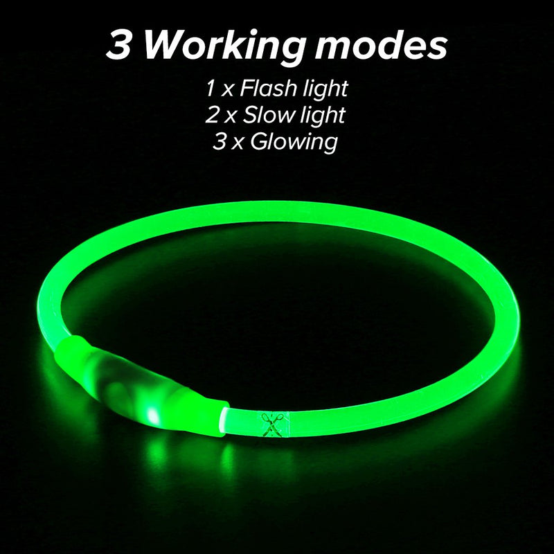 [Australia] - USB Rechargeable LED Dog Collar - Glowing Pet Collar for Dogs, Light Up Doggy Collars Keep Your Dogs Be Seen& Be Safe Adjustable Size Flashing Collars Green 