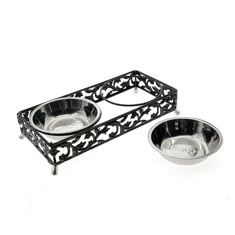 [Australia] - Saim Stainless Steel Raised Pet Bowls for Small Dogs and Cats Elevated Food and Water Bowls w Antique Metal Stand 