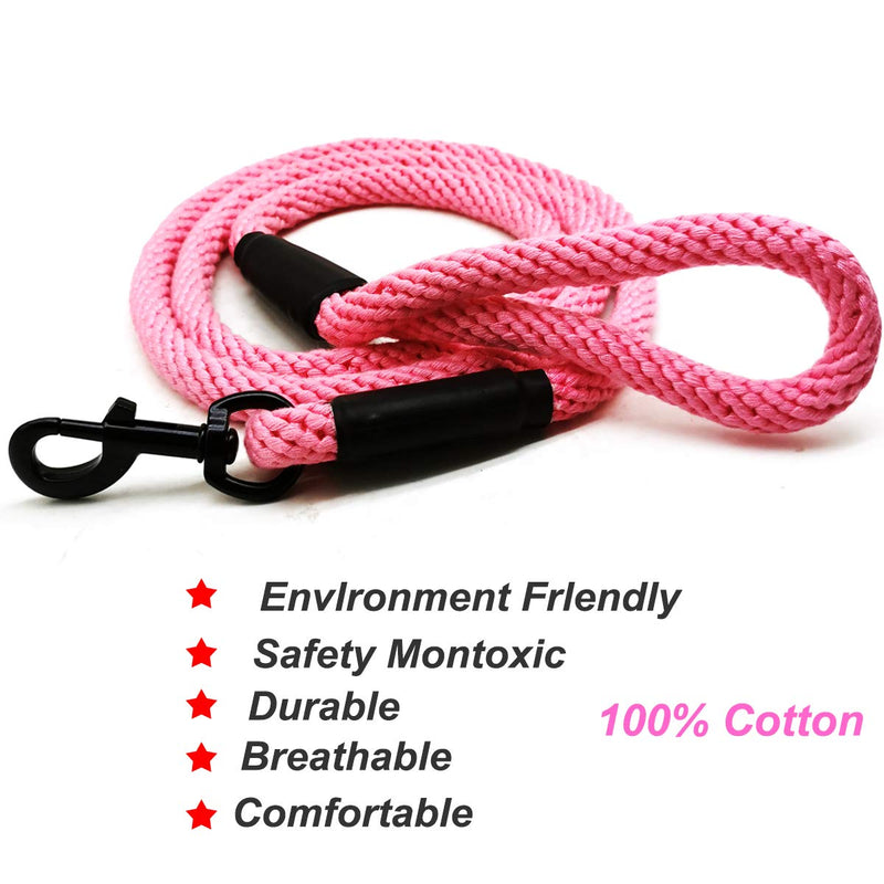 [Australia] - Mycicy 6 FT Cotton Rope Dog Leash, Strong Braided Lead Leash Multi-Colors Soft Pet Leash for XSmall Small Medium Large Dogs 1/2”x6ft Pink 