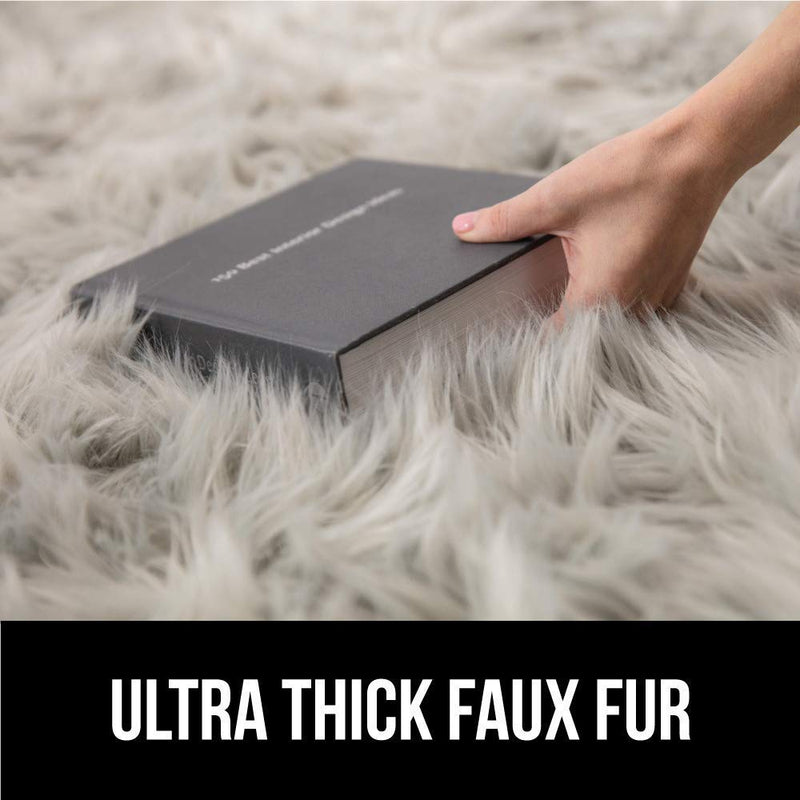Gorilla Grip Premium Faux Fur Area Rug and Faux Fur Chair and Stool Cover, Faux Fur Area Rug in Grey Color Size 4x6, Chair Cover Size Round 18x18 in Gray Color, 2 Item Bundle - PawsPlanet Australia