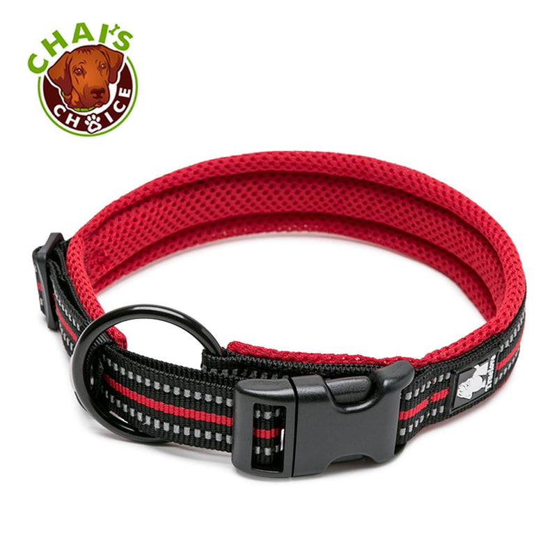 [Australia] - Chai's Choice Best Padded Comfort Cushion 3M Reflective Dog Collar for Small, Medium, and Large Dogs and Pets. Perfect Match for Our Harness and Leash. Please use Sizing Chart at Left! Red 