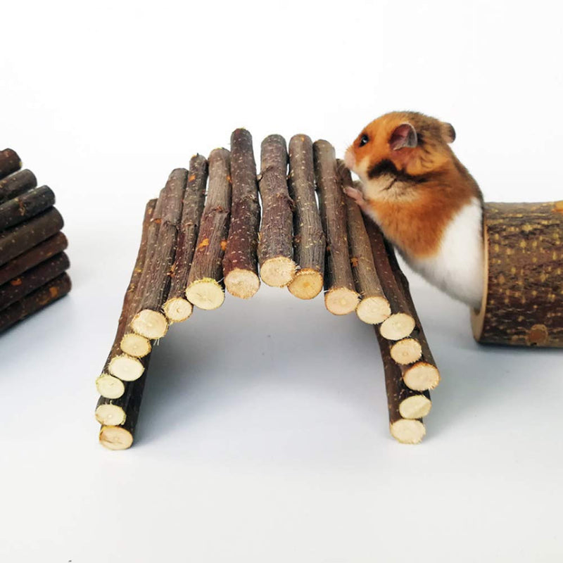 2 Pcs Wooden Ladder Chew Bridge Hiding House Fence Flexible Climbing Stair for Hamster Reptile Lizard Tortoise Hedgehog Small Animal Chew Toy 2 Pack - PawsPlanet Australia