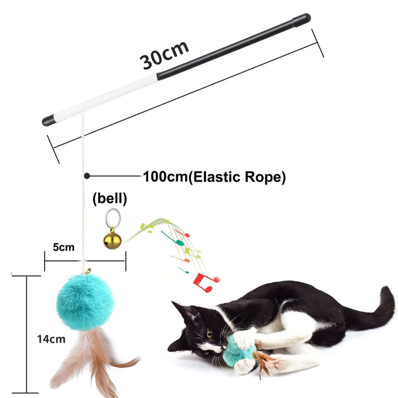 Cat toy fishing rod with feather, cat fishing rod, cat balls toy with feathers, cat toy bouncy balls for indoor use, interactive cat toy for small large cats (6 pieces) yellow - PawsPlanet Australia