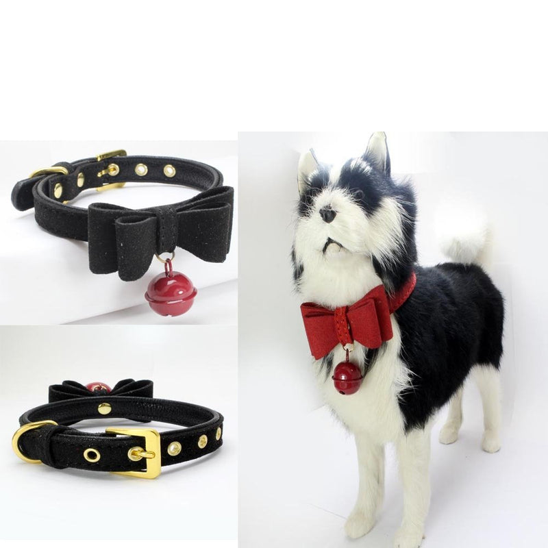 Mcdobexy Classic Pet Collar with Bell and Bow Tie (XXS,Black) XXS(Neck 17-23cm) Black - PawsPlanet Australia