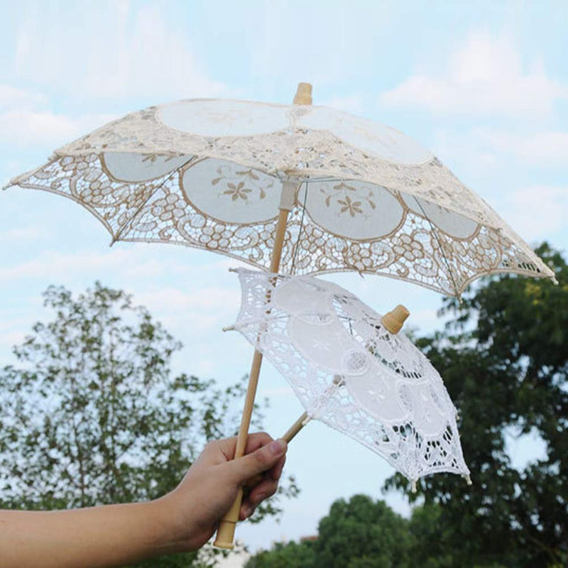 Wedding Prom Vintage Lace Fashion Wooden Handle Lace Umbrella Can Use for Photography Props and Christmas Party Decoration 26cm x 29cm Beige S - PawsPlanet Australia