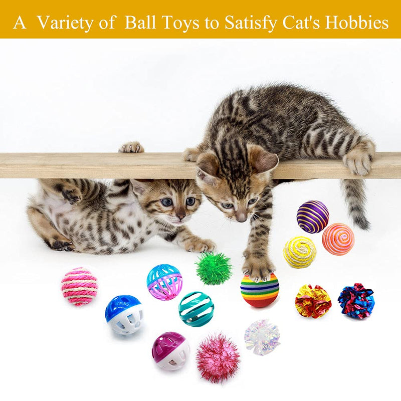 LASOCUHOO Cat Toys, Kitten Cat Ball Toys Assortments, Including Rainbow Ball, Crinkle Ball, Sparkle Ball, Bell Balls, Sisal Ball, Linen Ball for Cats and Kitten 30 PCS - PawsPlanet Australia