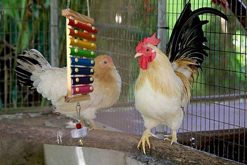 Trecynd Chicken Xylophone Toy for Hens Suspensible Wood Xylophone Toy with 8 Metal Keys Chicken Coop Pecking Toy with Grinding Stone For Chicken Bird Coop Cages - PawsPlanet Australia