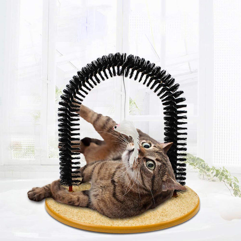 [Australia] - QCWN Cat Scratcher Grooming Arch, Pet Self Groomer Massager with Funny Toy, Cat Arch Self Massage Brush Hair Trimming Brush for Controlling Shedding, Healthy Fur and Claws Black 