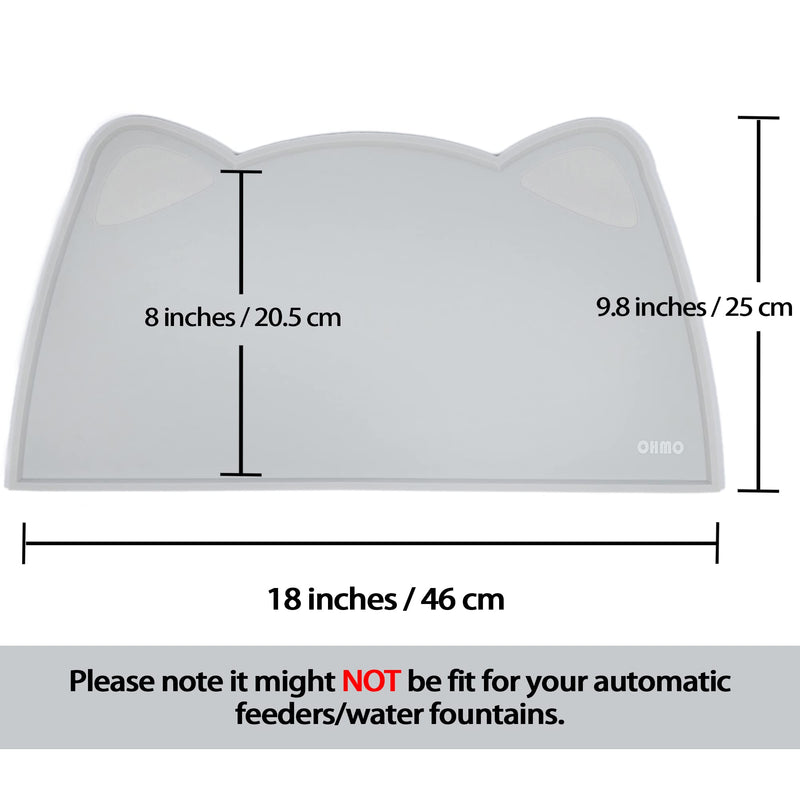 Cat Food Mat, Silicone Waterproof Small Dog Puppy Food Mat, OHMO (Ash,46x25cm) Non-Skid Spill Proof Pet Feeding Mat for Food and Water, Easy to Clean Dog Placemat Ash - PawsPlanet Australia