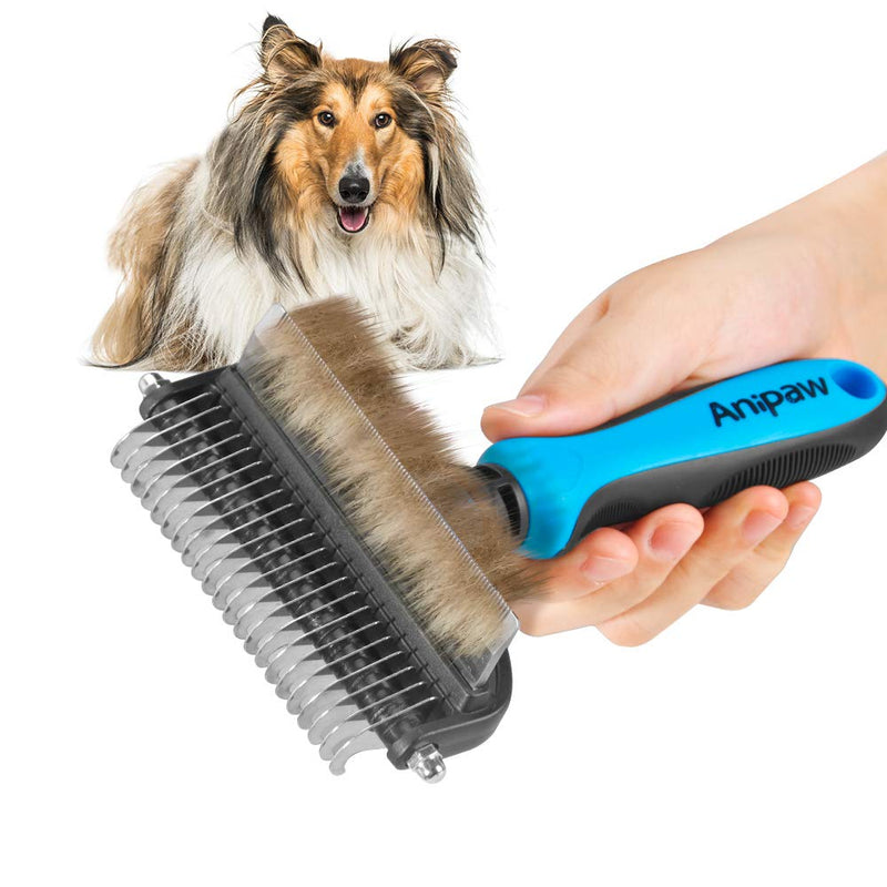 Bougainvillea Pet Grooming Tool - Anipaw 2 Sided Undercoat Rake for Cats & Dogs, Safe Dematting Comb for Easy Mats & Tangles Removing, Best Pet Grooming Brush for Medium and Long Haired 22 teeth - PawsPlanet Australia