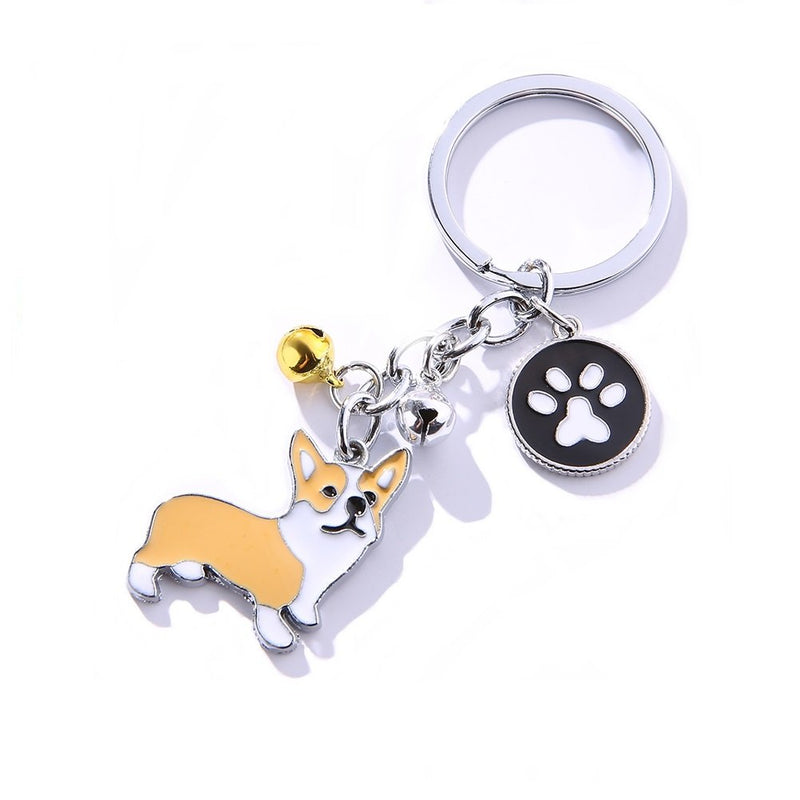 [Australia] - Stock Show 2Pcs/Pack Cute Corgi Keychain Keyrings with Paw and Bone Heart Bells Pendants for Car Women Purse Bag Keychain Ring Kids Friends Dog Lover Gift, Black+Yellow 