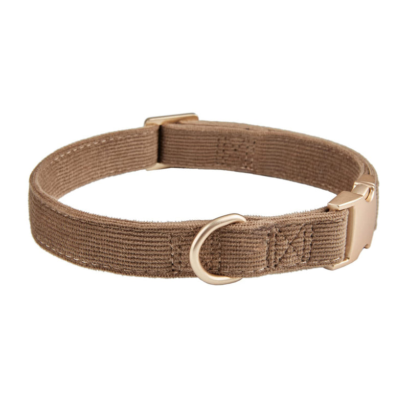Ewinoom Soft Dog Collar with Metal Gold Buckle - Adjustable Durable Comfy Pet Collars for Large Medium Small Dogs - Corduroy Velvet Dog Collar Small (Pack of 1) Brown - PawsPlanet Australia