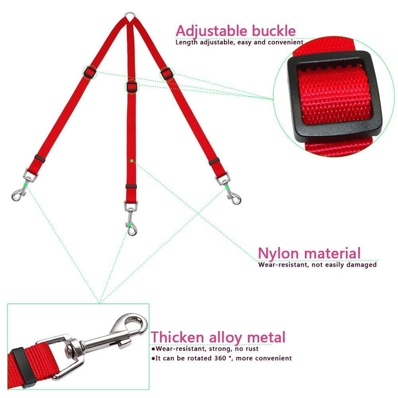 3 Way Dog Leash + Foldable Travel Liner Nylon Adjustable Clutch No Tangle Detachable 3 in 1 Multiple Dog Leash with Soft Padded Handle (Red) Red/Excursion Solid Color (Getaway Solids) - PawsPlanet Australia