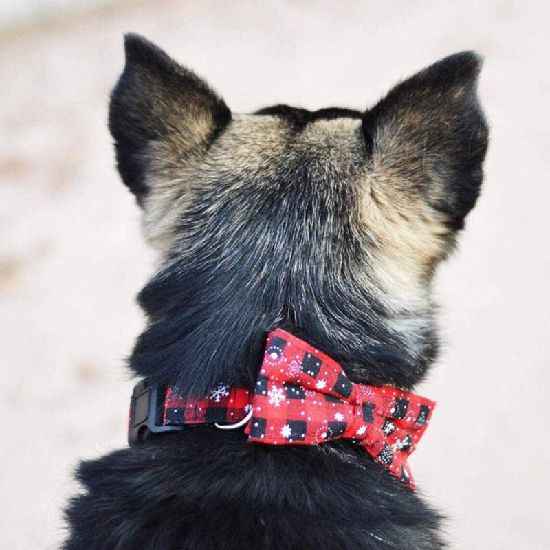 Pet Dog Cat Collar with Bow Tie Christmas Necklace Puppy D-Ring Decor Collar Accessories for Medium Large Dogs Cats (S,Red) S Red - PawsPlanet Australia