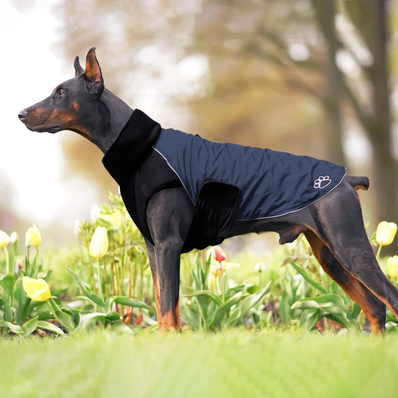 ALAGIRLS Dog Coat Waterproof Dog Jacket Winter Vest Windproof Warm Dog Raincoat for Medium Large Dogs with Safe Reflective Strips Dark Blue LL (Chest Circumference: 55-68cm) - PawsPlanet Australia