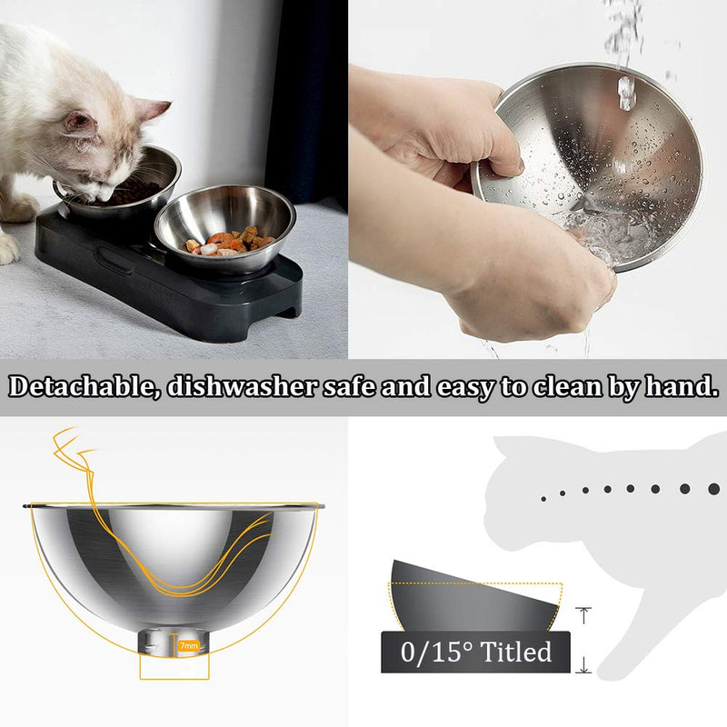 PingPin Raised Cat Bowls Stainless Steel 0/15° Tilted Stress Free Pet Feeding Bowls Nonslip for Cats and Small Dogs - PawsPlanet Australia