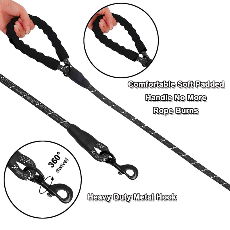 BARKBAY 2 Pack Dog leashes for Large Dogs Rope Leash Heavy Duty Dog Leash with Comfortable Padded Handle and Highly Reflective Threads 5 FT for Small Medium Large Dogs(Black+Black) 5 Feet Black+Black - PawsPlanet Australia