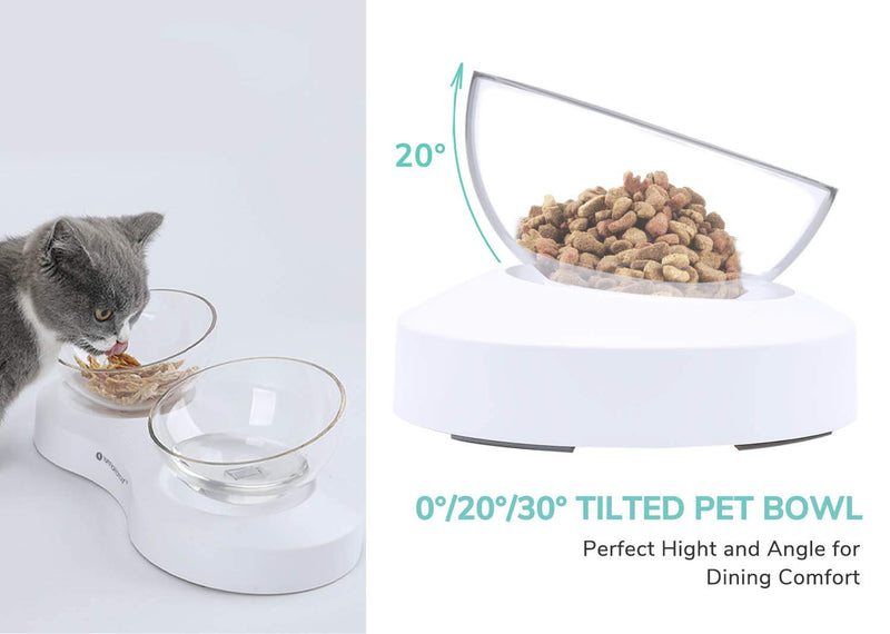 LumoLeaf Raised Cat Food Bowls with Stand, Tilted Double Bowls Feeding Station for Kittens, Detachable & 0-30° personalised Elevated Cat Dog Pet Bowls Set, Anti Vomiting and Stress Free. Double Bowls w/ Spoon - PawsPlanet Australia