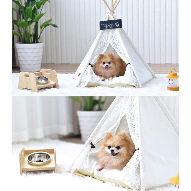 [Australia] - Kinbelle Lace Pet Tent Dog Bed Cat Tipi Kennels Removable Washable Pet Teepee Play House (with Cushion) L 