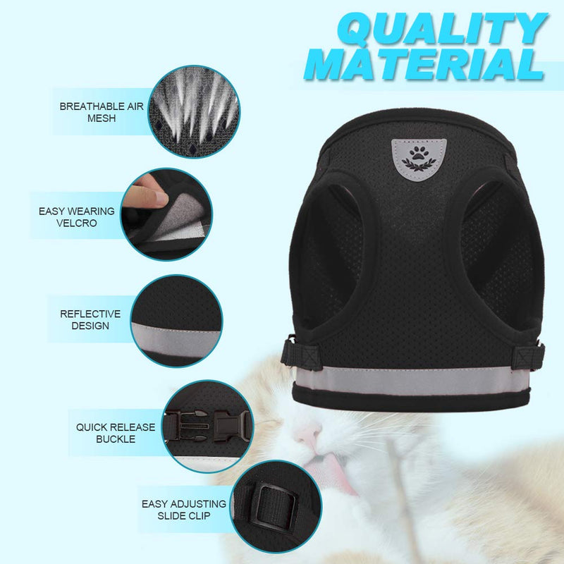 Supet Cat Harness and Leash Set for Walking Cat and Small Dog Harness Soft Mesh Puppy Harness Adjustable Cat Vest Harness with Reflective Strap Comfort Fit for Pet Kitten Puppy Rabbit X-Small (Chest: 7" - 9") Black - PawsPlanet Australia