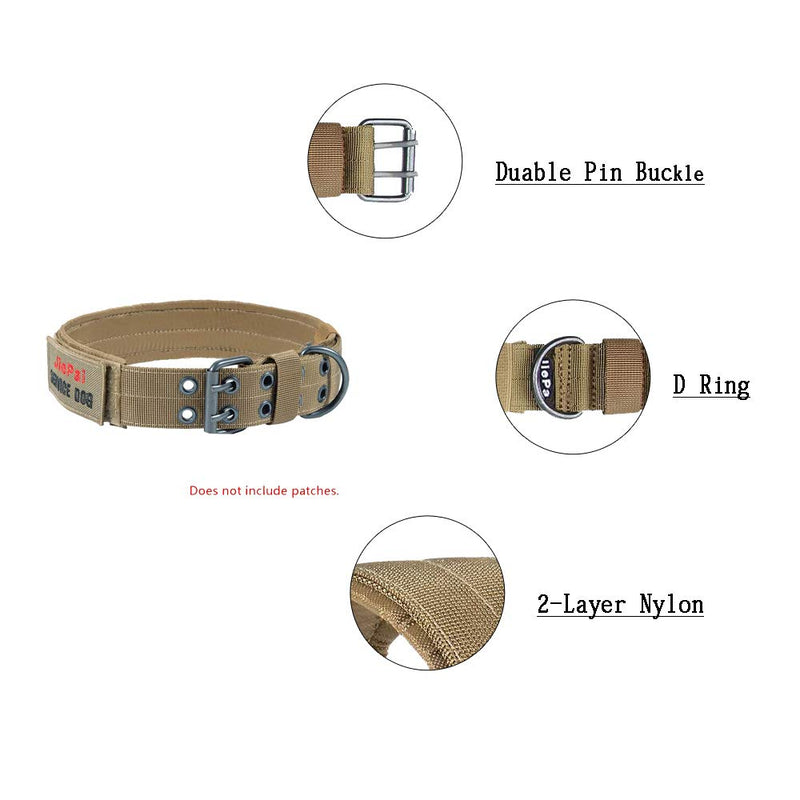 [Australia] - JIEPAI Military Dog Collar Adjustable Nylon k9 Tactical Dog Collar with D-Ring & Buckle Collars for Medium Large Dogs L (18.9"-22.8") Coyote Brown 