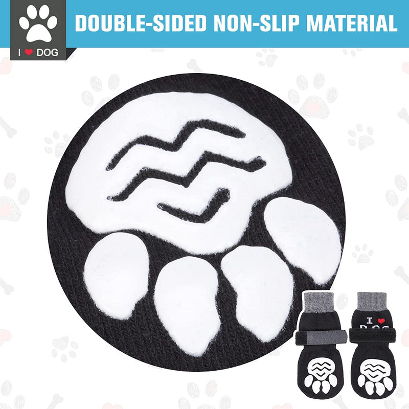SCENEREAL Dog Socks Anti Slip, I Love Dog Pattern, Comfortable Dog Paw Protectors with Adjustable Straps Traction Control for Hardwood Floor Small - Paw Width 2.16" Black - PawsPlanet Australia
