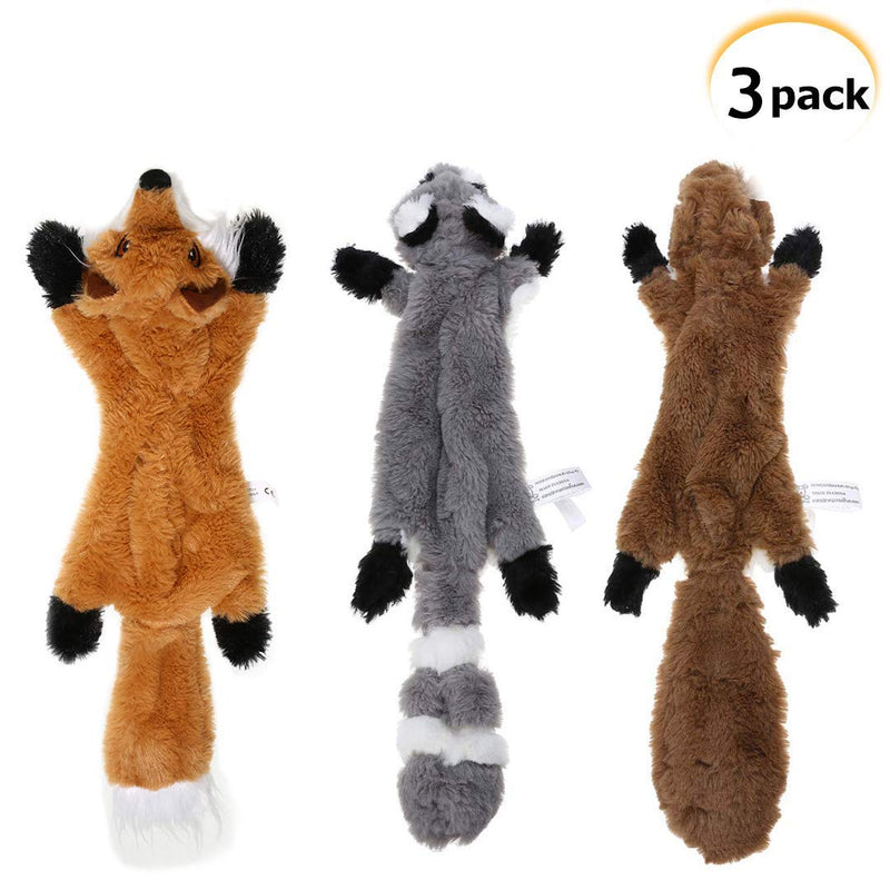 Stuffingless Dog Toy, Stuffing Free Dog Chew Toys Set with Squirrel Raccoon and Fox Squeaky Plush Dog Toys for Small and Medium Dogs - 3 Packs, 46cm - PawsPlanet Australia