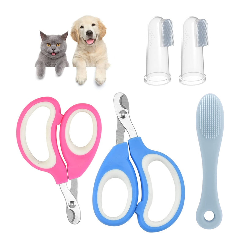 PFLYPF 2 x Cat Claw Trimmer with 1 Finger Toothbrush and 2 Clear Toothbrushes Pet Nail Care Tool for Small Animals - PawsPlanet Australia