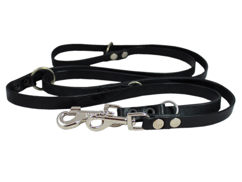 [Australia] - Dogs My Love Black 6 Way European Multifunctional Leather Dog Leash, Adjustable Schutzhund Lead 49"-94" Long, 3/4" Wide (18 mm) 