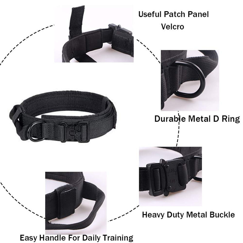 Tactical Dog Collar Military Dog Collar Adjustable Nylon Dog Collar Heavy Duty Metal Buckle with Handle for Dog Training ( Black ,M ) Medium - PawsPlanet Australia