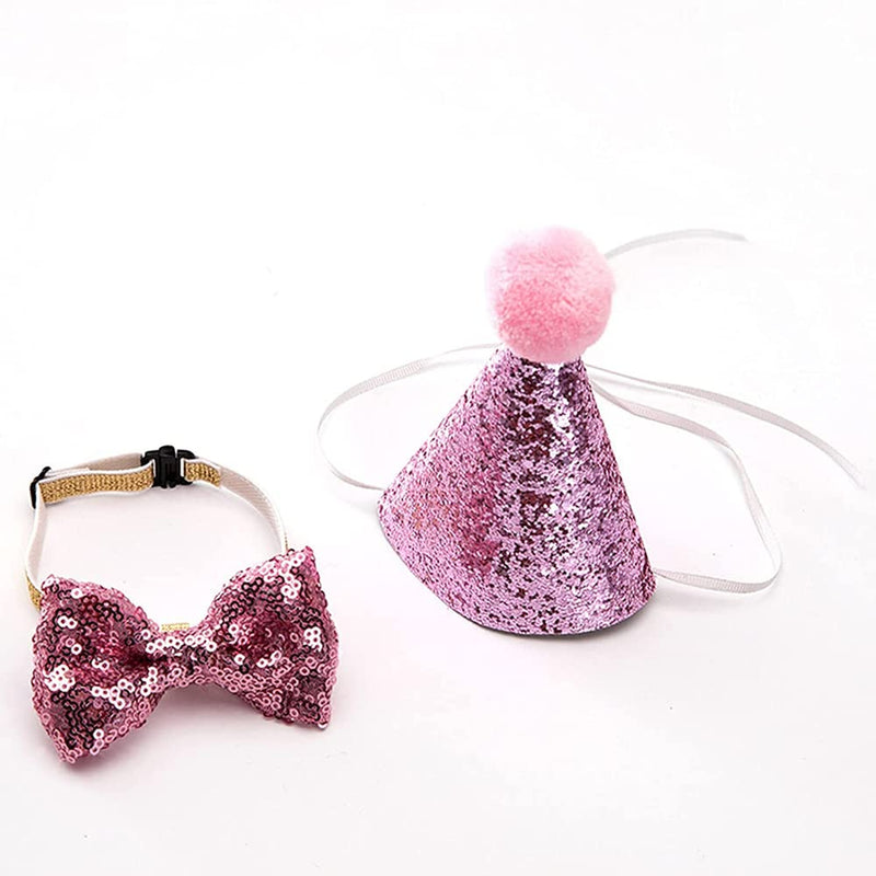 4 Pcs Pet Birthday Hat exquisite Collar Sequin Set Dog Birthday Cone Hat and Bow Tie for Puppy Kitty Party - PawsPlanet Australia