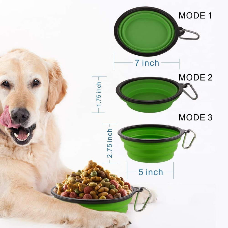 MOACC Large Collapsible Dog Bowl, Silicone Portable Pet Food Water Bowl Foldable Expandable Cup Dish for Pet Cat Food Water Feeding with Carabiner Clip for Travel, Set of 2 Blue,Green - PawsPlanet Australia