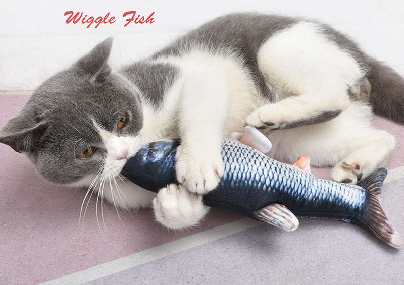 [Australia] - Bandeiman Fish Toy for Cat Realistic Plush Simulation Electric Moving Flopping Fish Fun Interactive Catnip Pets Cat Kick Chew Fish Toy blue 