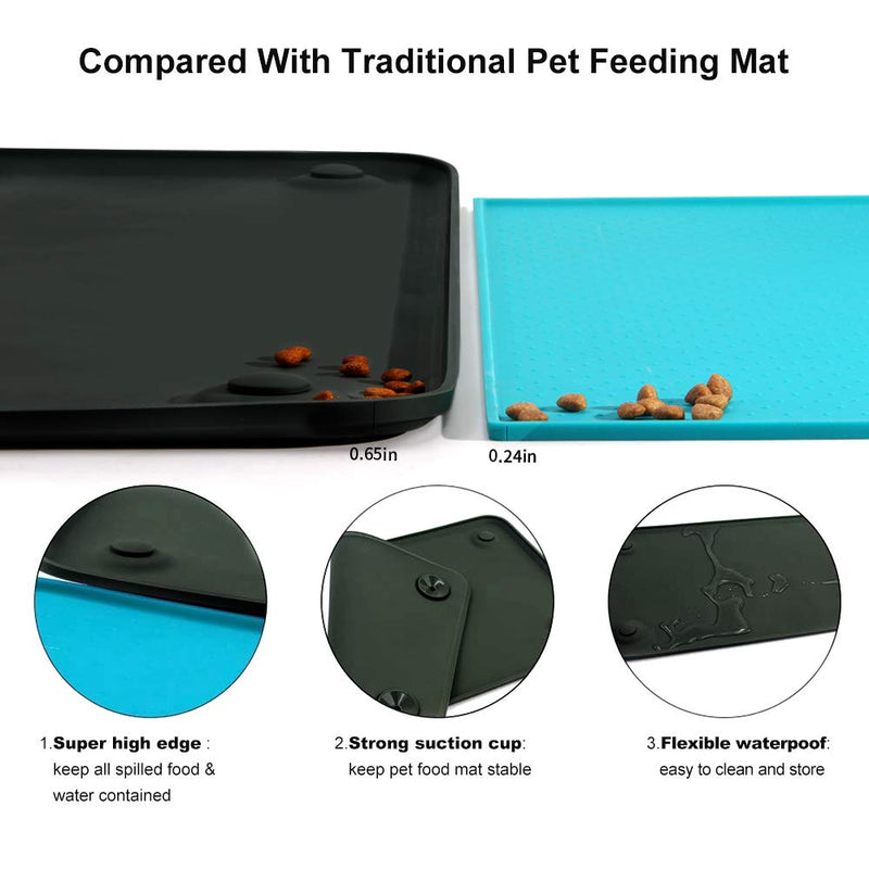 Dog Food Mat, Pet Feeding Mat with Strong Suction Cups - Silicone Waterproof Dog Mat (24x16 inches), Non-Slip Pet Bowl Mat for Protect Floor (Large, Black) - PawsPlanet Australia