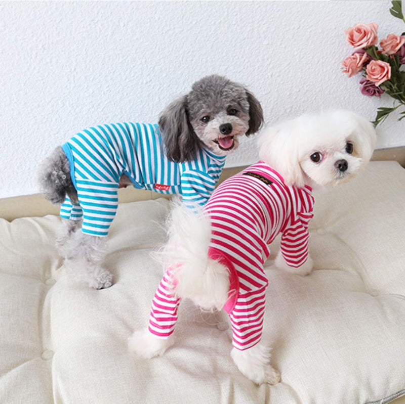 [Australia] - Hdwk&Hped Soft Cotton Dog Pajamas for All Seasons, Striped Pet Bottoming Jumpsuit for Small Dog Cat Puppy #2 Striped style - pink 