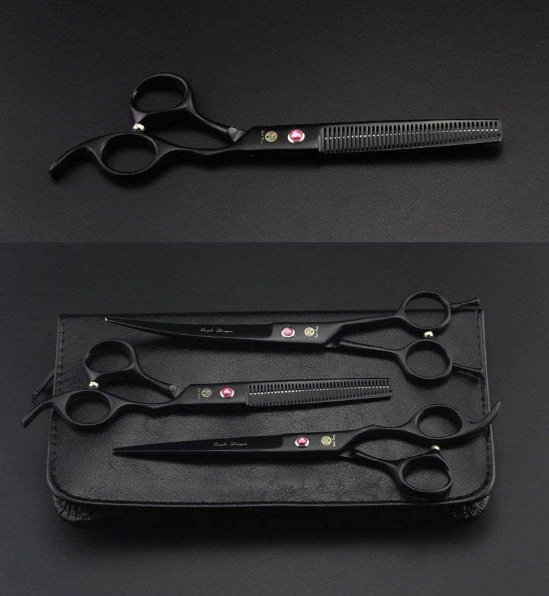 Purple Dragon 7.0 inch Rhinestone Decoration 3PCS Pet Grooming Scissors Dog Hair Cutting & Thinning Shears Set Black Painting - PawsPlanet Australia
