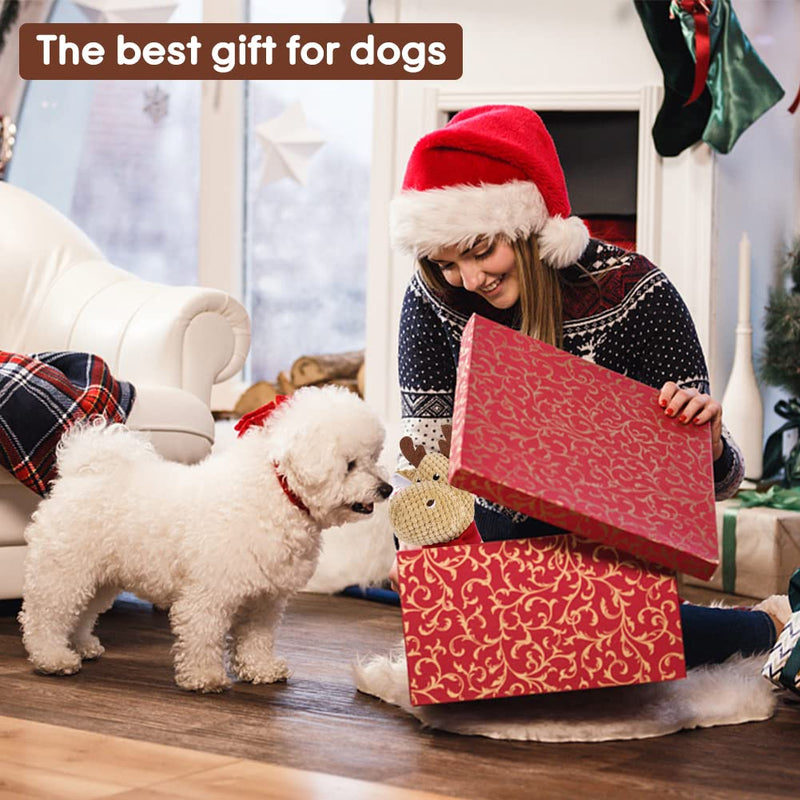 LALFPET Dog Squeaky Toy, Dog Chew Toy, Durable Cute Interactive Plush Dog Toy with Crinkle Paper Dog Toy for Small Medium Large Dogs Reindeer - PawsPlanet Australia