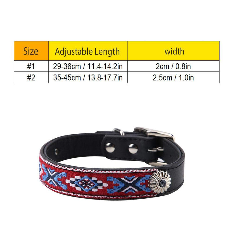 PU Pet Basic Collar Adjustable Soft Dog Neck Ring National Style Pattern Pet Dog Cat Necklace Outdoor Adventure Pet Collar Dog Cat Ornament(2×40cm) 2×40cm - PawsPlanet Australia
