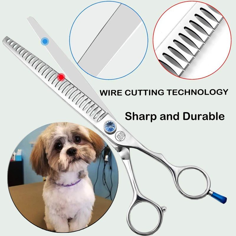 Moontay Dog Grooming Straight, Curved, Thinning/Blending/Chunking Scissors Kit, JP-440C Stainless Steel Pet Cat Hair Cutting/Trimming Shears C-8" 28-Serrated Tooth - PawsPlanet Australia