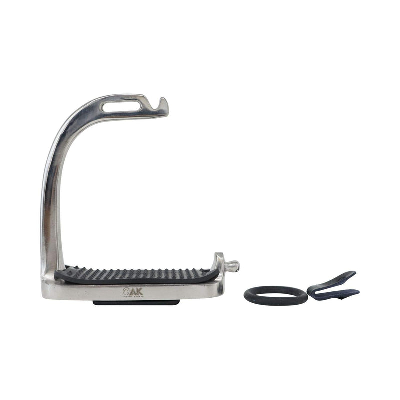 AK Stainless Steel Safety / Half Horse Riding Equestrian Stirrups with Black Treads (4 INCHES, Silver) 4 INCHES - PawsPlanet Australia