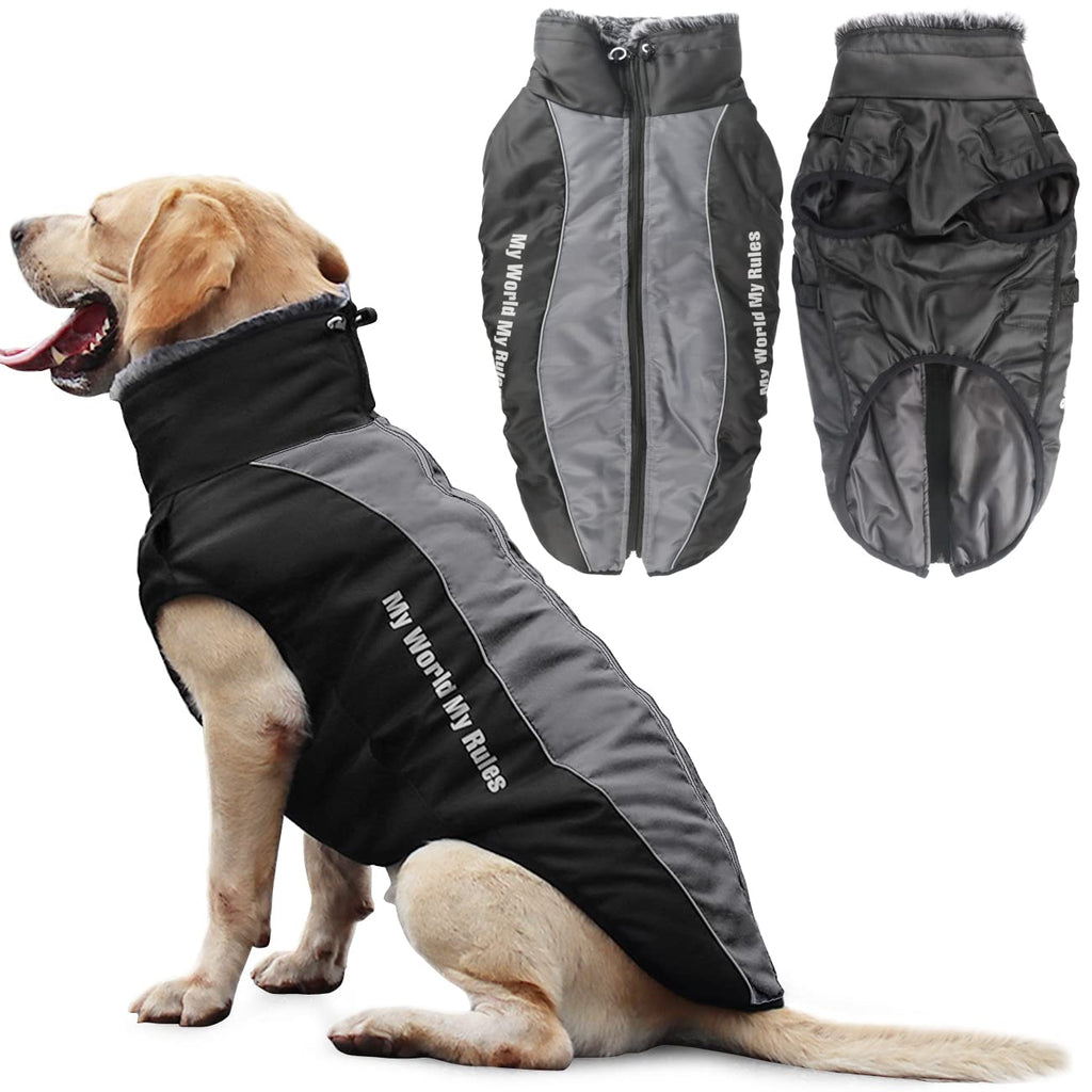 Idepet Dog Coat Warm Jacket, Reflective Pet Snowsuit Sports Outdoor Waterproof Dog Clothes Outfit Vest for Medium Dogs with Belt Hole XL Gray - PawsPlanet Australia