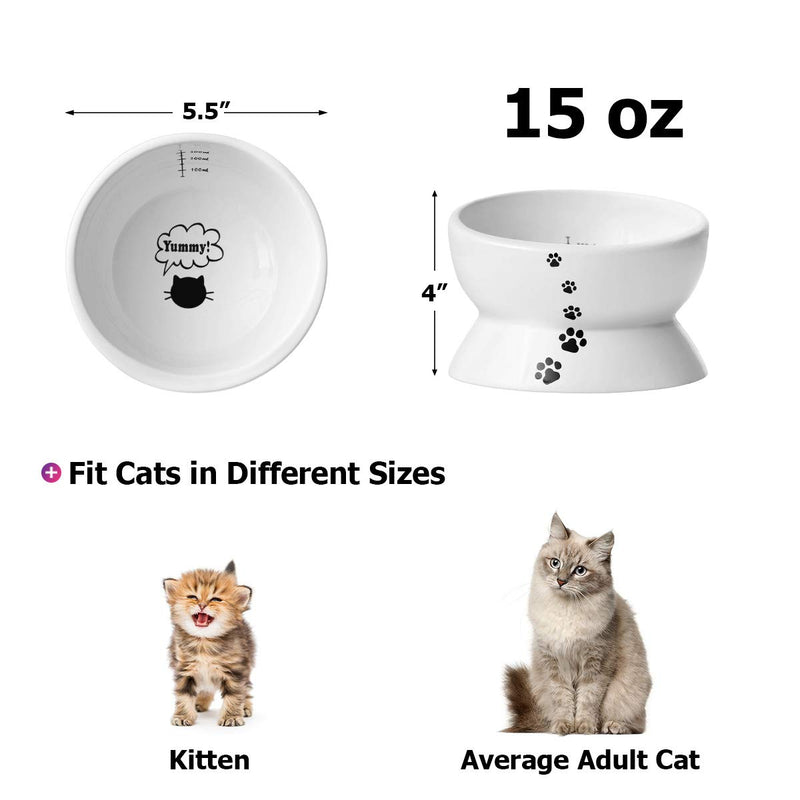 [Australia] - Y YHY Cat Bowl Elevated, Raised Cat Food Water Bowl, Tilted Cat Food Dish Ceramic, Anti Vomiting, No Spill Pet Water Bowl for Cats or Dogs,15 Ounces, Whisker Fatigue, Dishwasher Safe 