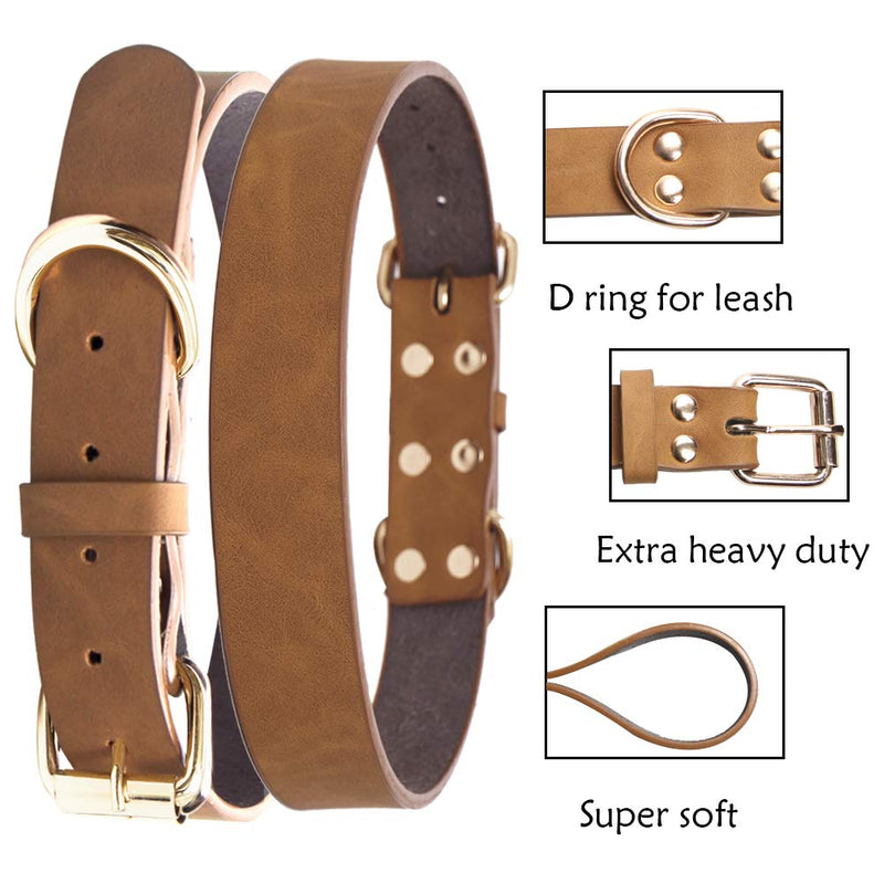 Adjustble Leather Dog Collar,Soft and Strong Leather Collar,Heavy Duty Dog Collars for Small, Medium and Large Breed Dogs PU (M) M - PawsPlanet Australia