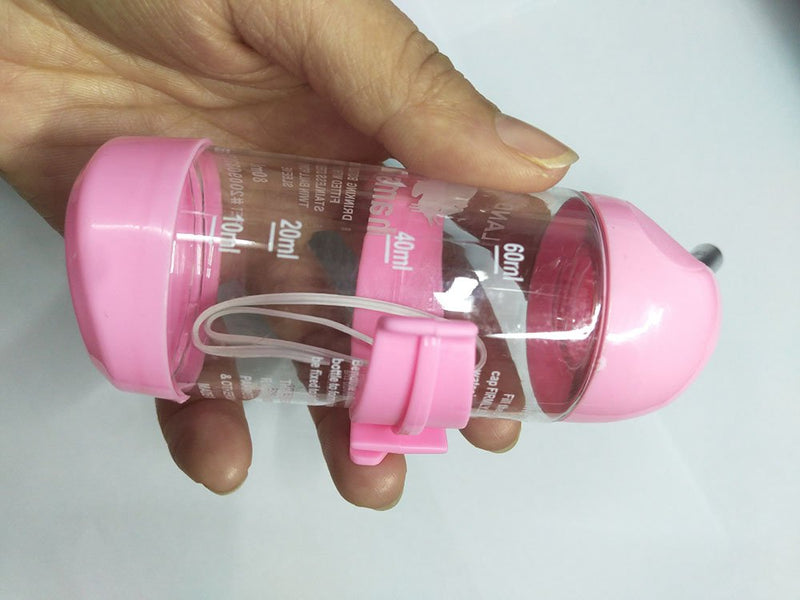 125ml/4oz Pet Drinking Bottle with Food Container Base Hanging Water Feeding Bottles Auto Dispenser for Hamsters Rats Small Animals Ferrets Rabbits Small Animals (80ML, Pink) 80ML - PawsPlanet Australia