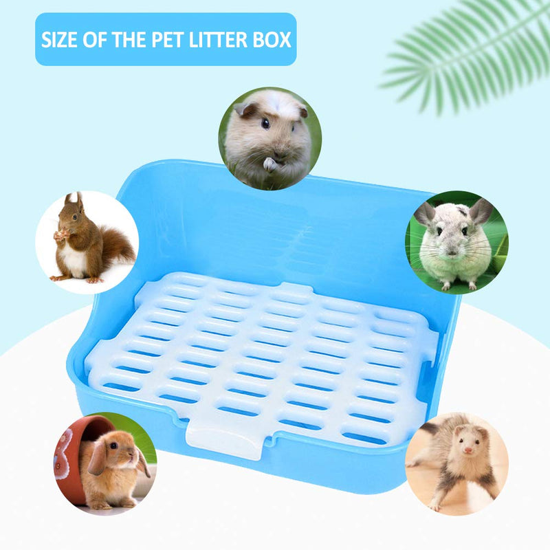 [Australia] - Rabbit Litter Box Potty Training Corner Pan with Grate for Adult Guinea Pigs Ferrets Rats blue 