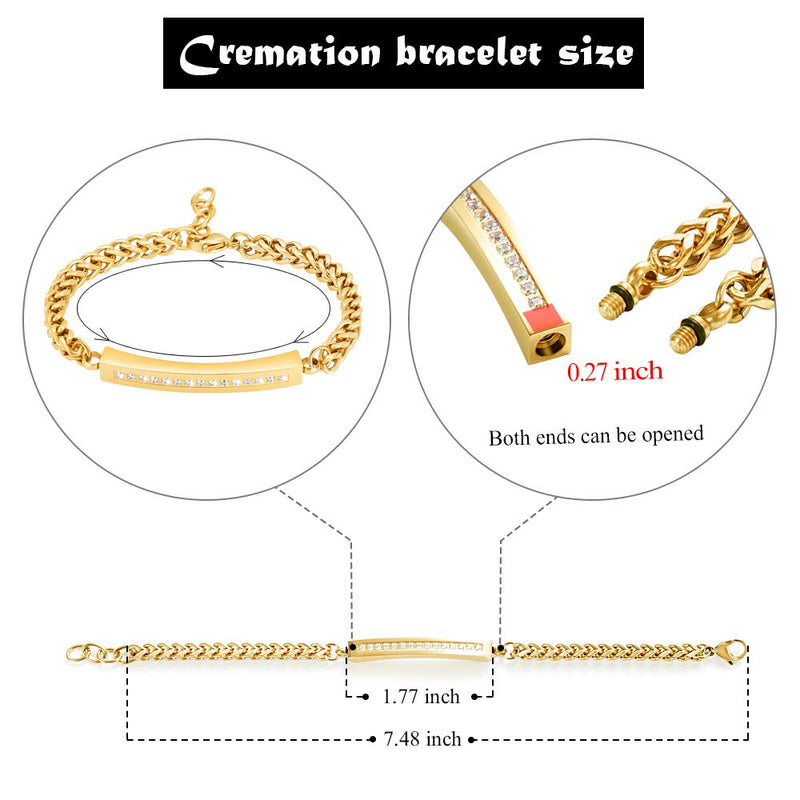 Imrsanl Cremation Bracelet for Ashes Stainless Steel Crystal Urn Bangles for Ashes Keepsake Memorial Jewelry Ashes Holder Bracelet Gold - PawsPlanet Australia