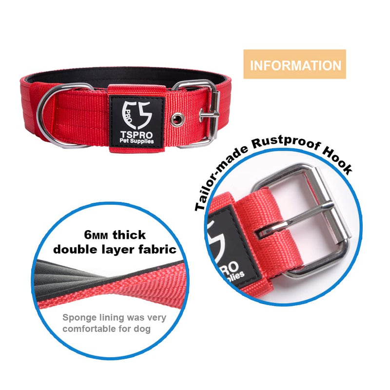 TSPRO Tactical Dog Collar, 3.8cm Wide, Military Grade, Strong Dog Collar, Thick Dog Collar, Heavy Duty Metal Buckle, Dog Collar Red-M(Red-M) Size M-(adjustable 44.5-52cm) - PawsPlanet Australia