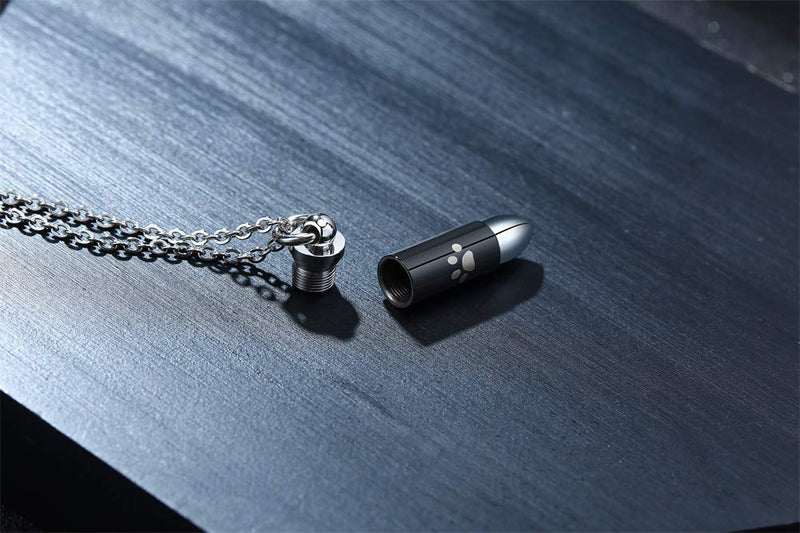 HUANIAN Stainless Steel The Bullet Urn Necklace for The Dog paw Keepsake Memorial Cremation Jewelry Black - PawsPlanet Australia