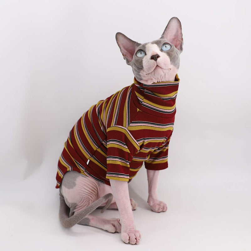 Vintage Stripes Sphynx Hairless Cat Cute Breathable Summer Cotton T-Shirts Pet Clothes,Round Collar Vest Kitten Shirts Sleeveless, Cats & Small Dogs Apparel XL (9-12.1 lbs) Vintage Wine - PawsPlanet Australia