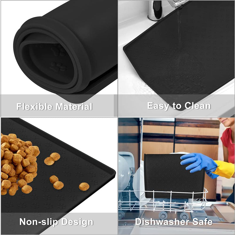 TORASO 2 Pack(18"x12") Silicone Waterproof Pet Feeding Mats, Food Mats, Pet Placemat for Dog and Cat, Mat for Prevent Food and Water Overflow, Non Slip, Washable, Easy Clean 1 pc Black - PawsPlanet Australia